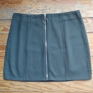 Army Green Front Zipper  L Mini Skirt